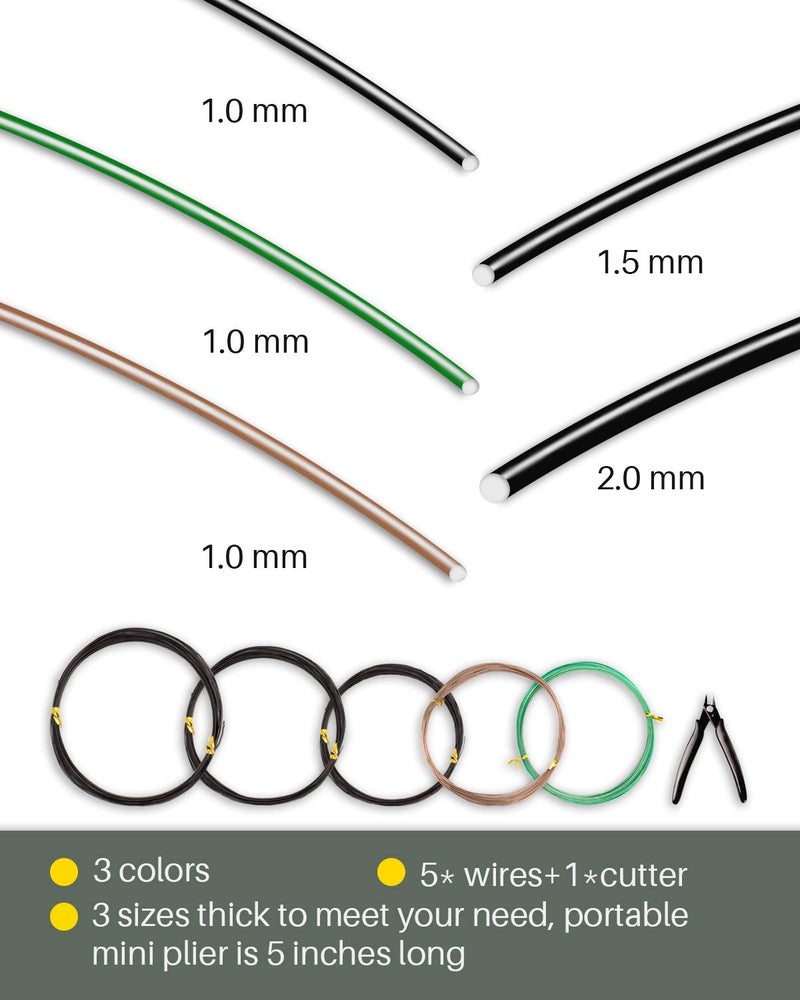 MoHern طقم أدوات بونساي مع 5 قطع من سلك بونساي، إجمالي 164 قدم من سلك شجرة بونساي للأشجار الداخلية، 3 أحجام من الألمنيوم 1 مم، 1.5 مم، 2 مم - Image 2